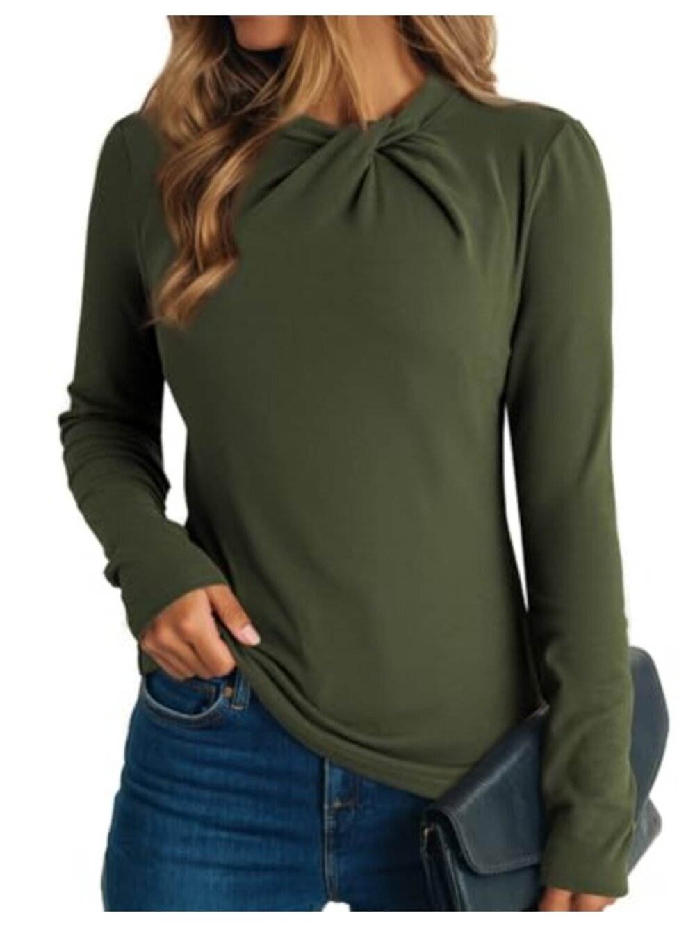 Womens Long Sleeve Mock Neck Twist Knot Slim Fit Thermal Top